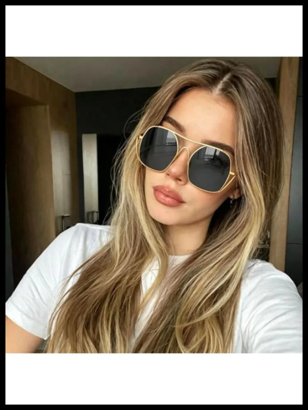 Oversized Aviator Sunglasses for Women UV400 Metal Frame